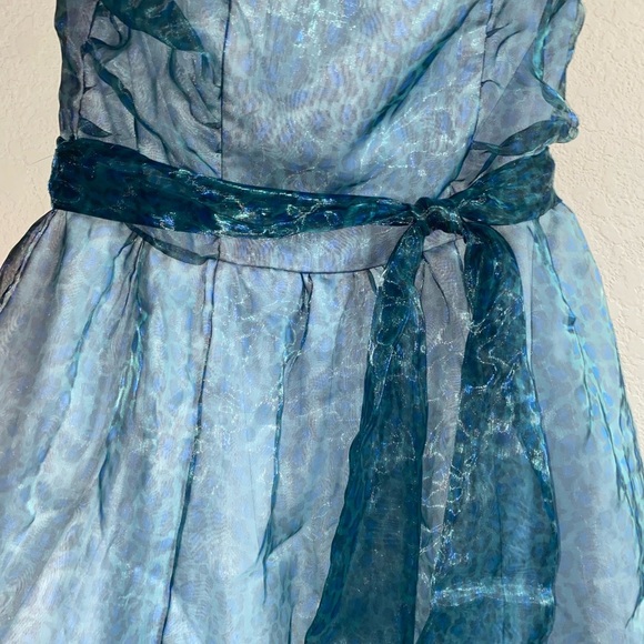 Vintage Fetish Punk Chiffon Leopard Print Tulle Hem Blue Strapless Goth Dress 10 - Picture 10 of 16
